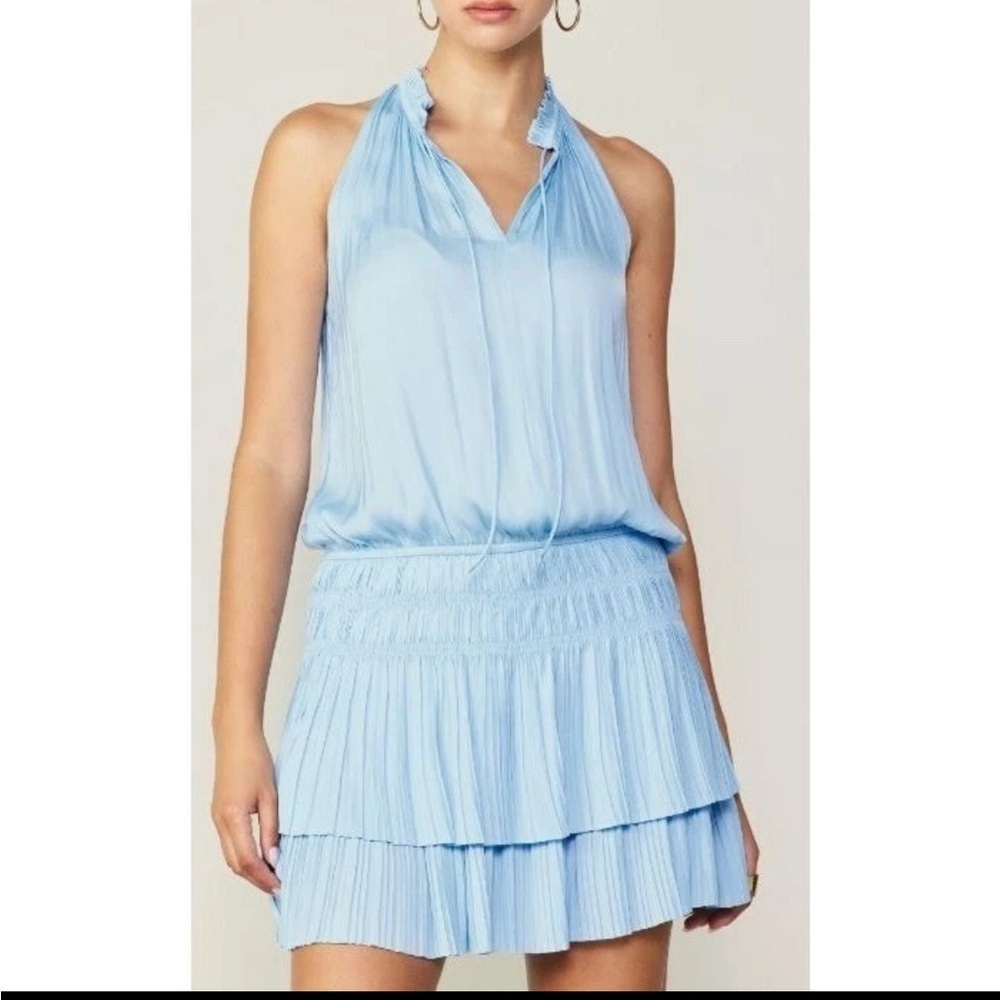 Current Air Cara Pleated Mini Dress Women Size M Low Cut V Neckline